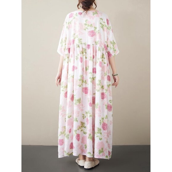 Women's Plus Size Pink Floral Maxi Dress Boho Casual Lounge Summer Viscose - Picture 5 of 7